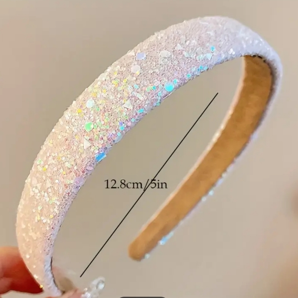 New boutique handmade iridescent glitter shiny flexible headband pink - Picture 2 of 7